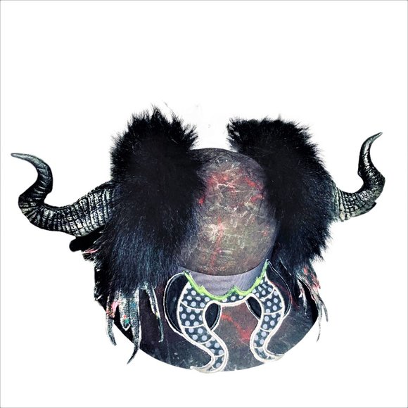 Gothic Horned Halloween Hat with Metatron Cube Charms Sacred Geometry NEW - Picture 3 of 4